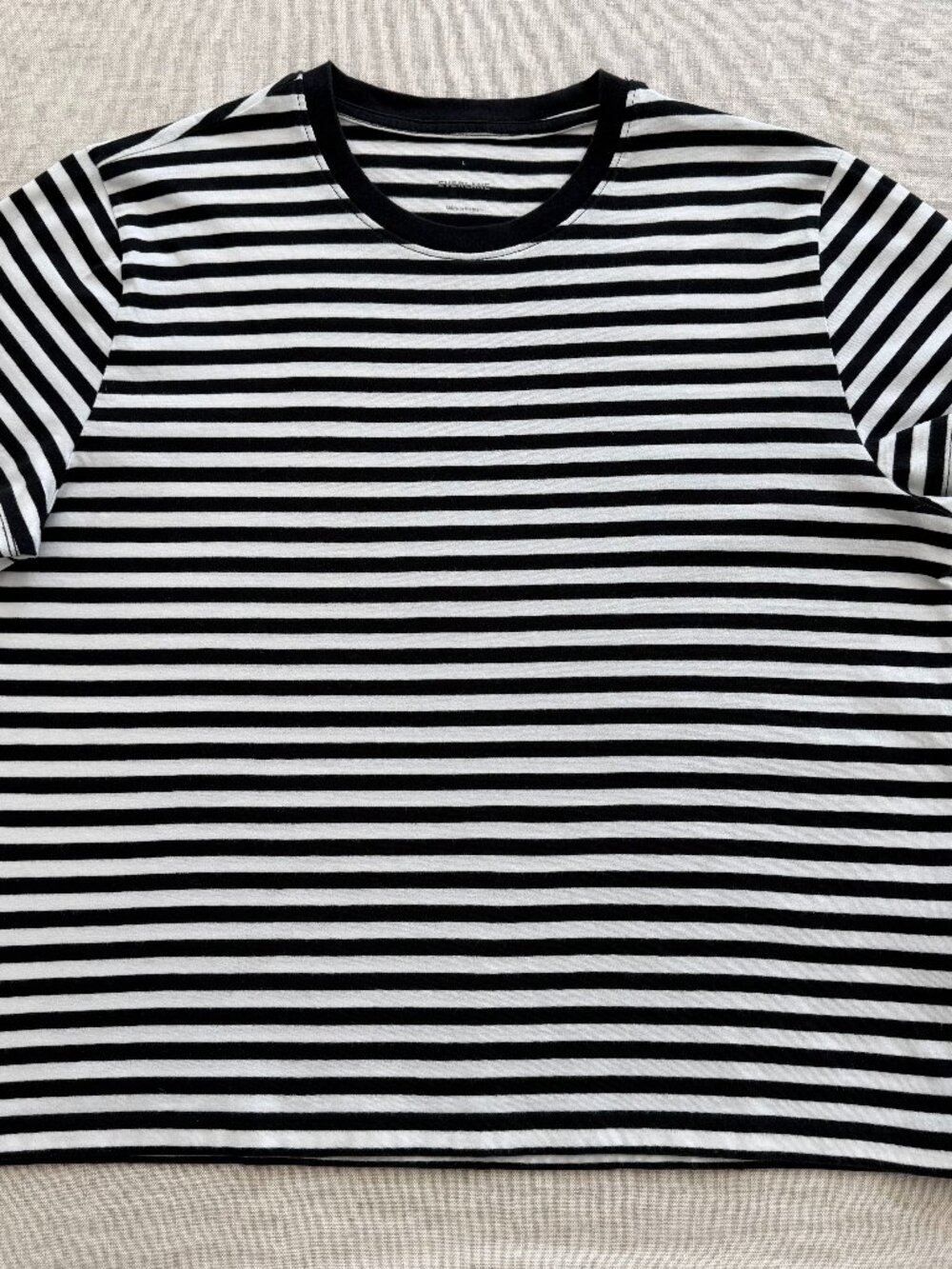 Everlane Box-Cut Tee | Bone/Black Stripe | Size L